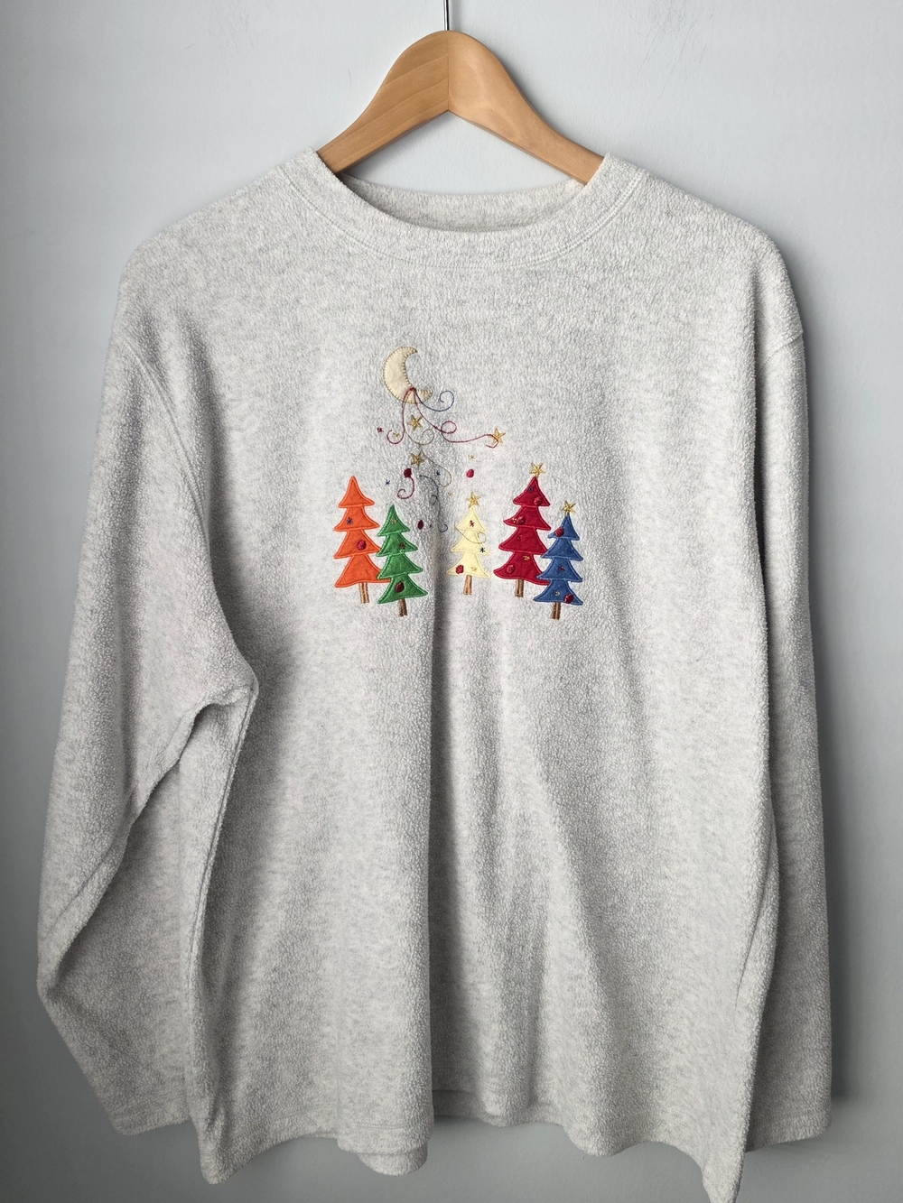 Vintage Lighthouse Apparel Christmas Tree Embroidered Fleece Top Size L